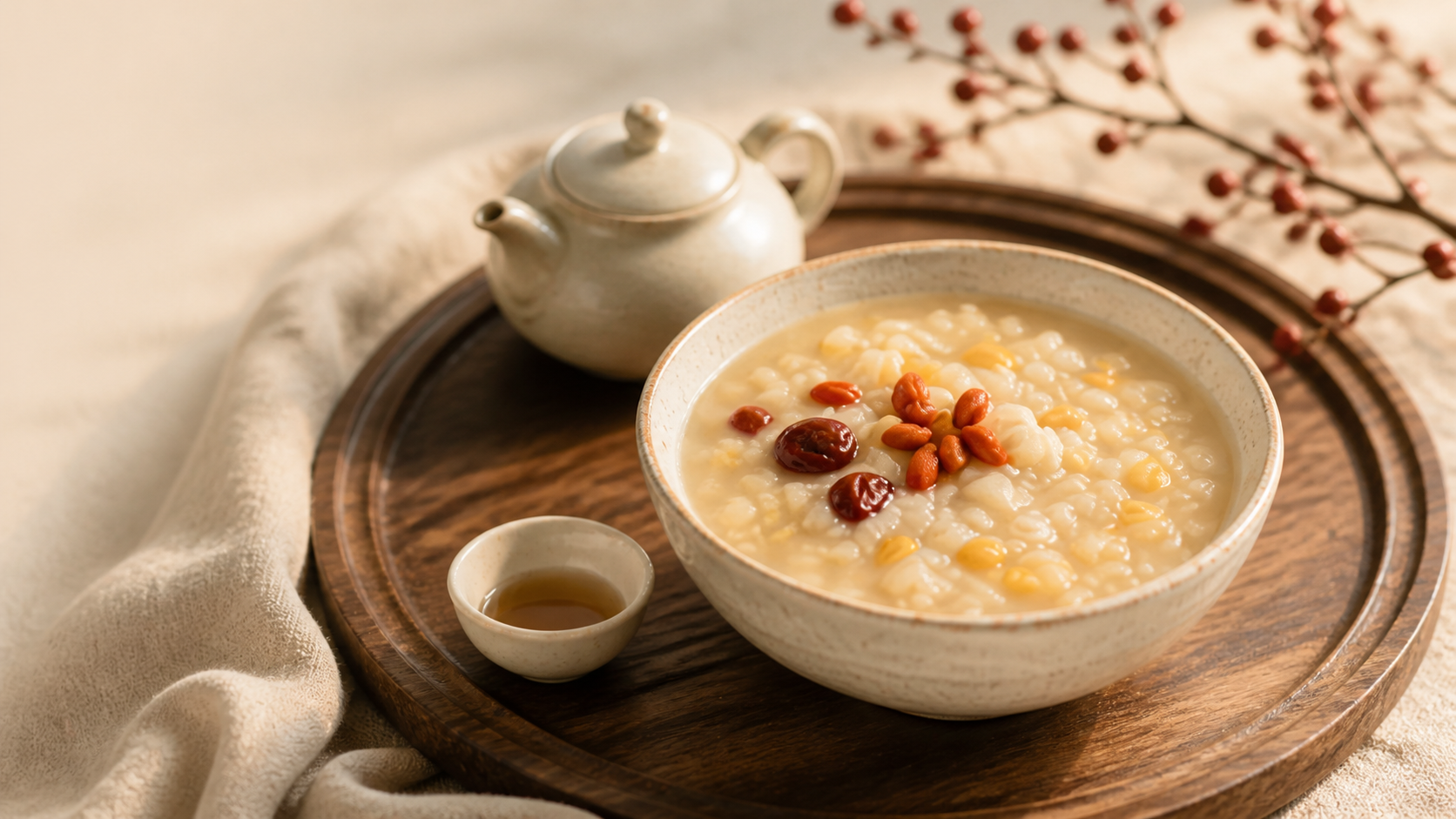 A warm bowl of golden grain congee