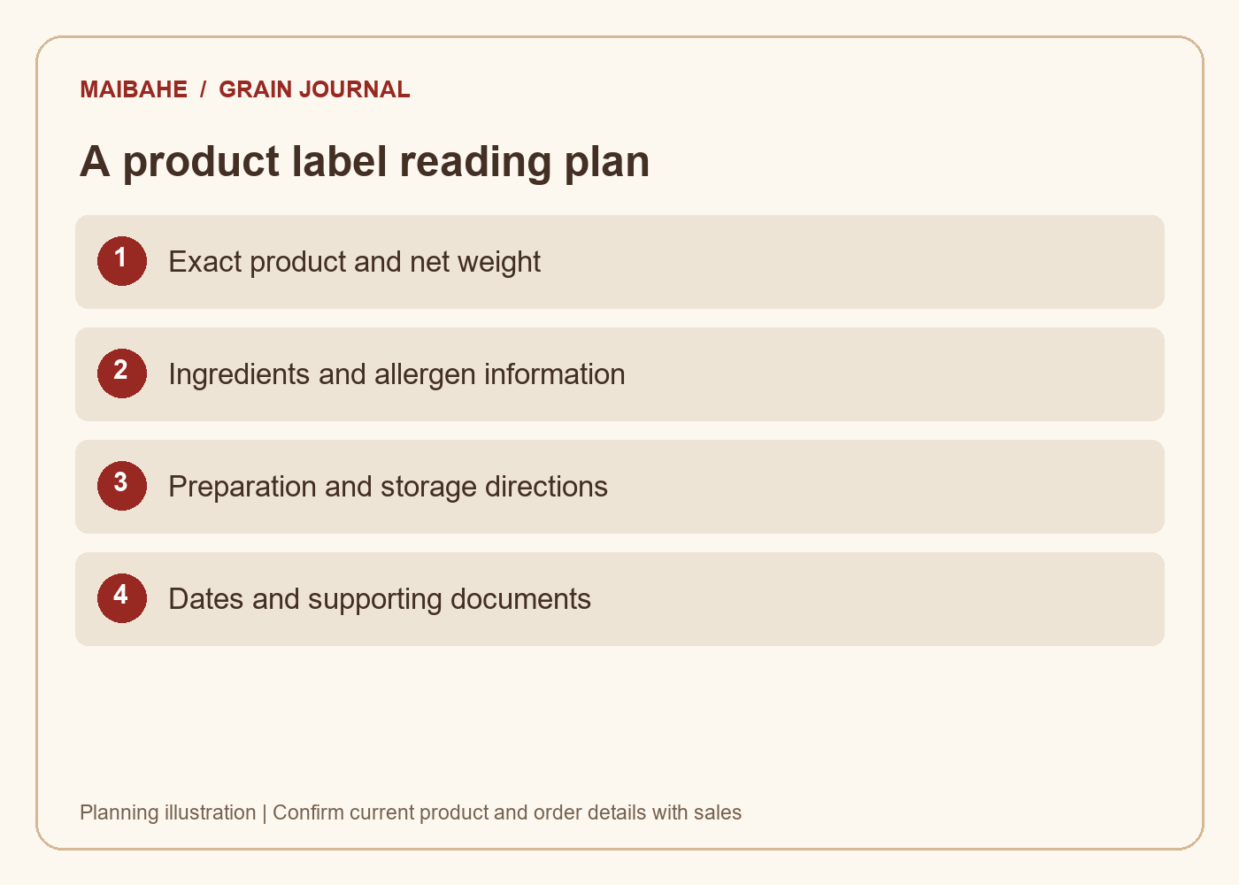 Black rice congee kit label checklist: net weight, allergens, preparation, storage and dates